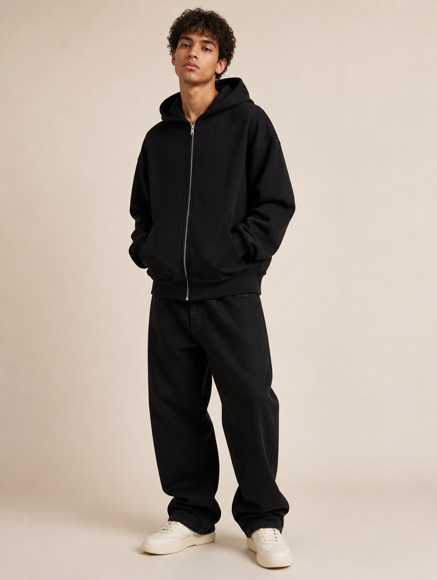 Zip-Up Hoodie Black